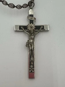 Antique Pectoral Cross Pendant Crucifix Skull Crossbones About 4” - Picture 1 of 21