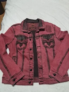 Rock Revival Burgundy Mens Denim Jacket Doheny Stretch Size XL - Picture 1 of 10