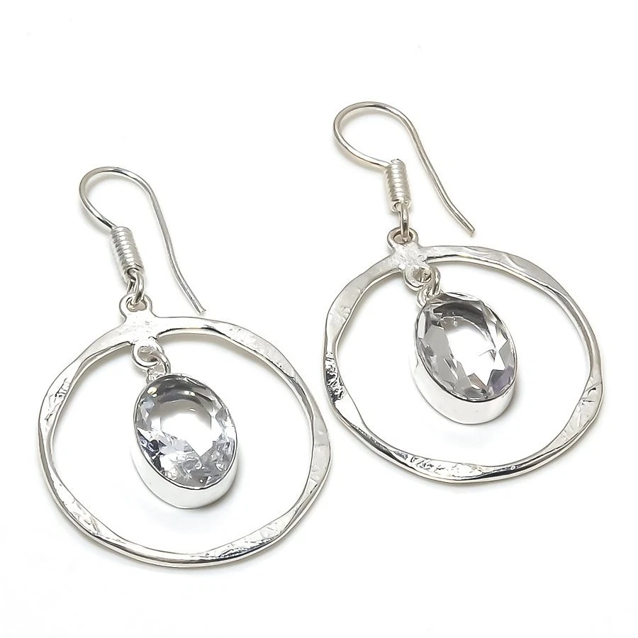 White Topaz Gemstone Handmade 925 Sterling silver Earring Size 2'' - Image 1 of 1