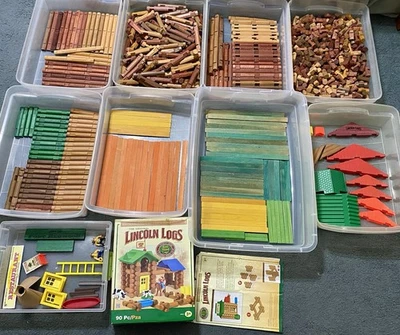 HUGE 950+ Lincoln Logs Lot -Most Vintage  Trusses, Slats, 1-4 Notches EXTRAS - Image 1 of 4