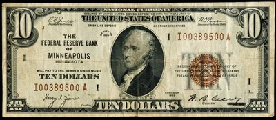 1929 $10 US FR Bank of Minneapolis Minnesota National Currency Note You Grade - Image 1 of 2