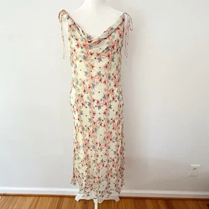 Vintage Y2K Wasserfallausschnitt Seide Perlen bestickt Blumen Midikleid Fee skurril - Bild 1 von 8