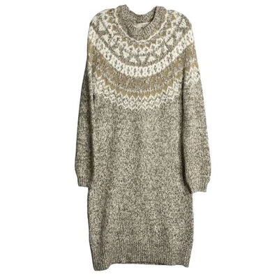 Vestido Suéter Loft Fair Isle Para Mujer L Dorado Metálico Manga Abullonada Tejido Vacaciones Foto 1 de 4