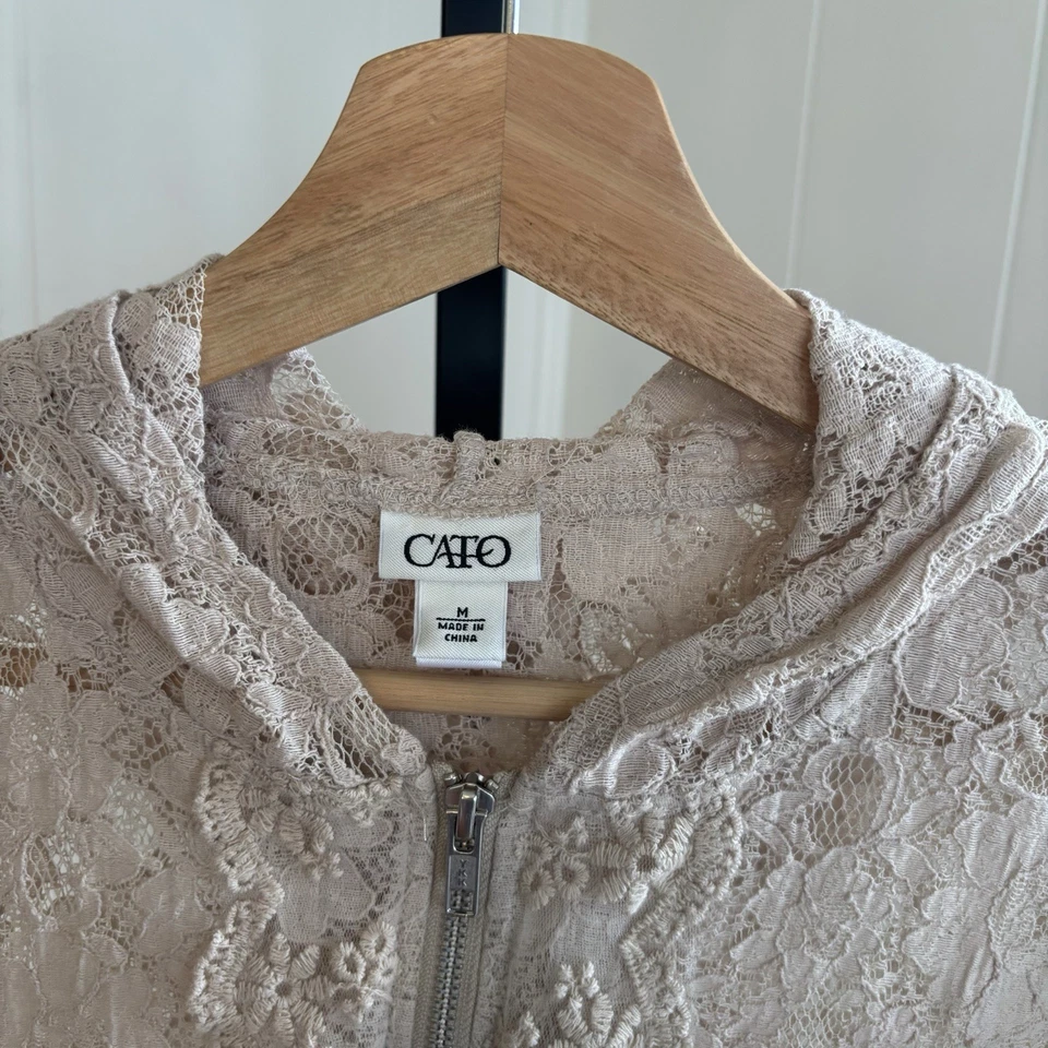 Sudadera con Capucha Cato Mujer M Beige Manga 3/4 Floral Encaje Cremallera Completa Boho Chic Cottagecore Foto 1 de 4
