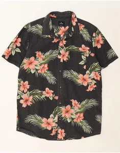RIP CURL Mens Short Sleeve Shirt Large Grey Floral Cotton Hawaiian DA08 - Picture 1 of 3