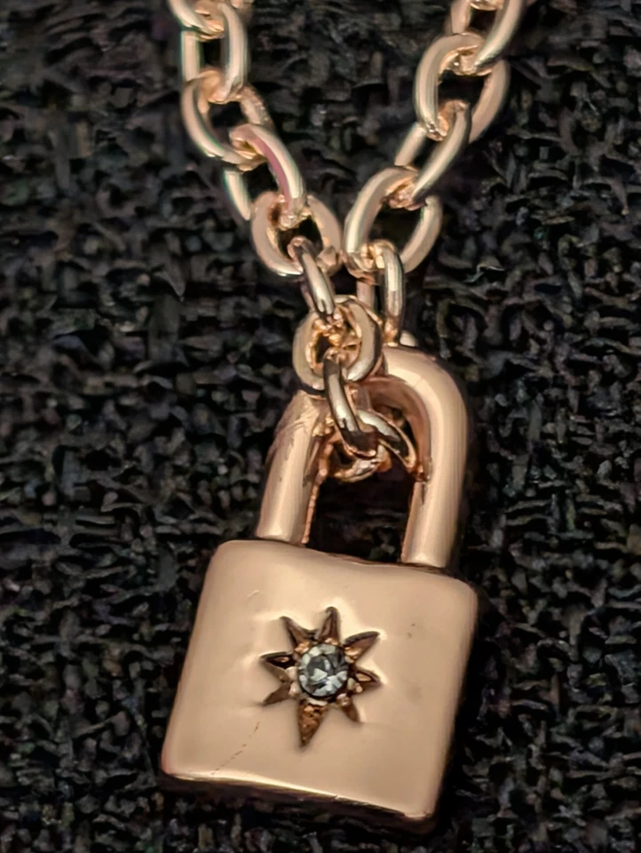 14K Rose Gold Filled Necklace, Dainty Rose Gold Lock, Minimalist Charm - Image 1 of 4