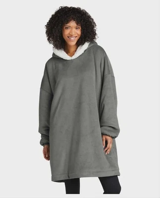 Port Authority Mountain Lodge Gray Wearable Blanket Fleece Warm Cozy Hooded  - Image 1 of 4