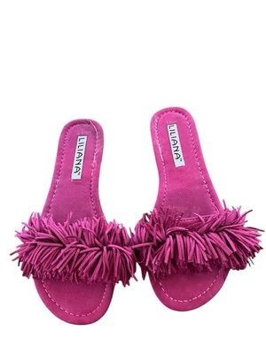 Sandalias Liliana de gamuza sintética con flecos talla 7 fucsia rosa intenso Foto 1 de 4