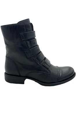 Botas medias Miz Mooz de cuero con correas ancho negro ligero Foto 1 de 4
