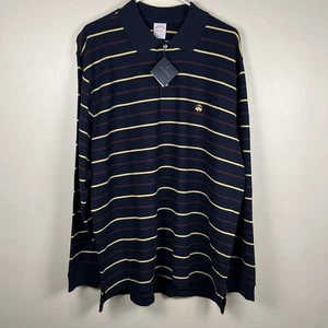 Polo Brooks Bros Performance uomo XL rosso navy giallo righe pile dorato - Foto 1 di 8