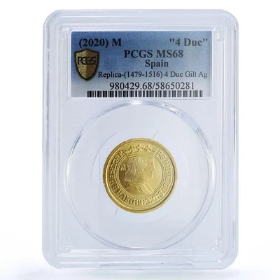 Spain Ferdinand II 4 Ducats Restrike 1516 MS 68 PCGS silver token 2020 - Image 1 of 4