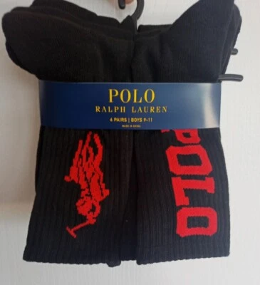 Polo Ralph Lauren Socks BOYS CREW BLACK Sz L/XL Shoe Sz 4-10 Sock Sz 9-11 School - Image 1 of 4