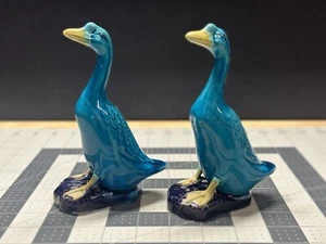 "Juego de 2 estatuillas de ganso de pato chinas de porcelana azul turquesa vintage" - Imagen 1 de 10