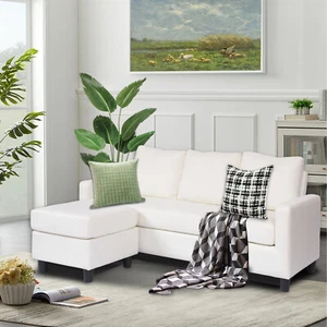 78" L-Shaped Sofa Small Sectional Couch Convertible 3 Seat with Movable Ottoman - Picture 1 of 37