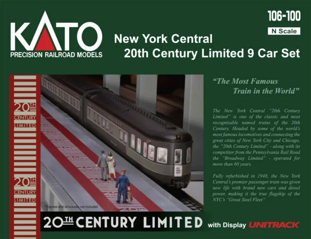 KATO N Scale New York Central 20th Century Limited 9 Car Set - 106-100