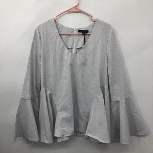 ROMEO + JULIET COUTURE White Pinstripe Bell Sleeve Blouse Top Hippy Whimsigoth L - Picture 1 of 10