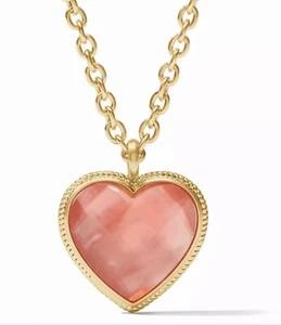 JULIE VOS HEART PENDANT NECKLACE IRIDESCENT BLUSH PINK NWT $295 Wear 18” Or 36” - Picture 1 of 7