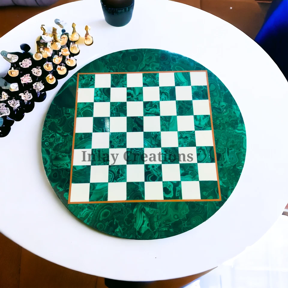 Malachite Marble Chess Set / Chess Table Top , Handmade Table Top, Gift. - Image 1 of 4