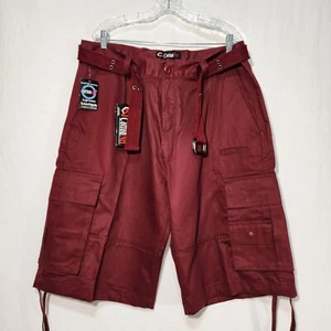 HIP HOP Skater Y2K Streetwear Heavy Cotton Red Belted Cargo Shorts Men's Size 40 - Picture 1 of 20