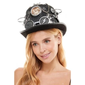 Steampunk Top Hat Time Traveler Costume Masquerade Accessory w/ Goggles [Silver] - Picture 1 of 3