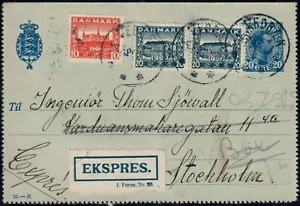 DINAMARCA. 1921. Tarjeta EXPRES mejorada a Suecia (CB010) - Imagen 1 de 2