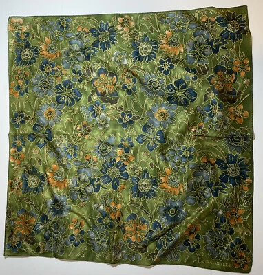 Bufanda de seda floral azul verde dorado Laura Ashley nueva con etiquetas cuadrada naranja Foto 1 de 4
