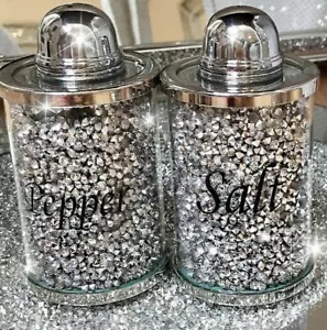 Diamond Crushed Salz Pfeffer Kanister Gläser Aufbewahrung Silber Kristall Streuer Neu - Bild 1 von 1