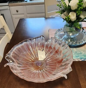 IMPRESSIVE MCM HUGE MURANO ABSTRACT SHELL CENTER BOWL CREAM PINK GOLD - Picture 1 of 21