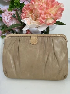 Vintage Tan Morris Moskowitz Leather Reptile Convertible Clutch Crossbody Bag - Picture 1 of 12