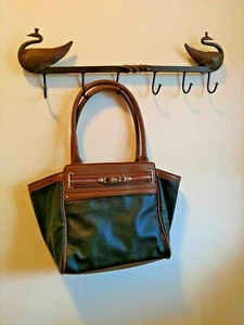 Chaps Purse Brown Black Faux Leather Shoulderbag Handbag large roomy used preown - Picture 1 of 6