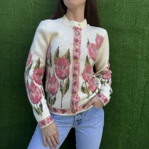 Vintage 60s Floral Cardigan Turbo Orlon Acrylic Donnkenny sz med Cottage Core - Picture 1 of 5