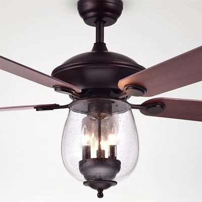 Tibwald Wood Glass 52-inch 5-blade Lighted Ceiling Fan Remote - Image 1 of 4