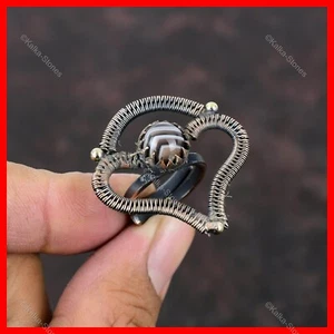 Round Botswana Agate Stone Copper Birthday Wire Wrapped Solitaire Ring Jewelry - Picture 1 of 6