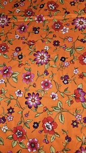 Fabric Traditions 2003 Colorful Flowers On Orange Cotton Fabric 3.5 Yards X 44"W - Picture 1 of 7