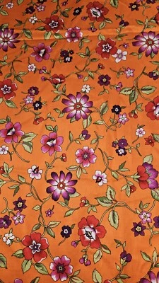 Fabric Traditions 2003 Colorful Flowers On Orange Cotton Fabric 3.5 Yards X 44"W - Image 1 of 4
