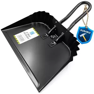 12" Metal Dustpan Flat Heavy Duty Small Steel Garden Large Cleaning Sweeping - Picture 1 of 7