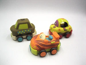 Battat Just B Toys Wheels Pull Back Car Toy Lot of Three 3 Taxi Flower Tiger - Picture 1 of 5