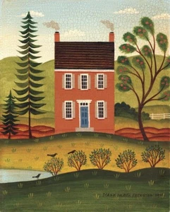 House and Lake by Diane Ulmer Pedersen Country Folk Art Print 12x15 Inches - Picture 1 of 1