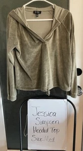 Jessica Simpson Velour Cropped Hooded Sweatshirt Sz M - Picture 1 of 4