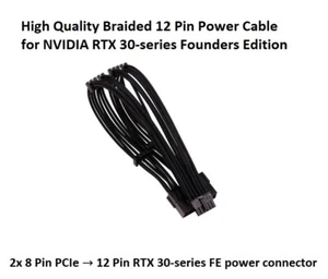 Black Braided 8 Pin to 12 Pin Graphics Card Power Cable RTX 30 Series 3080 3090 - Picture 1 of 3