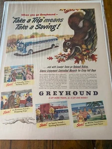 Autobús Greyhound 1949 vintage anuncio de ardilla salvadora - Imagen 1 de 1