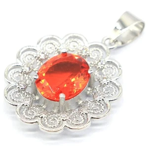 New Arrival Orange Spessartine Garnet White CZ Ladies Engagement Silver Pendant - Bild 1 von 2