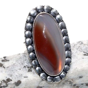 925 Silver Plated Banded Pink Laguna Agate Ethnic Ring Jewelry Size US 7 GW - Picture 1 of 3