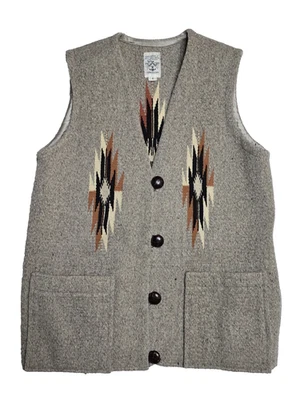 Vintage Ortega's Chimayo Hand-Woven Wool Vest Southwestern Aztec Design Made USA - Image 1 of 4
