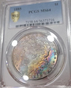 1885 Morgan Dollar PCGS MS64 tono arcobaleno con vista reale! Bellissimo dritto! - Foto 1 di 9