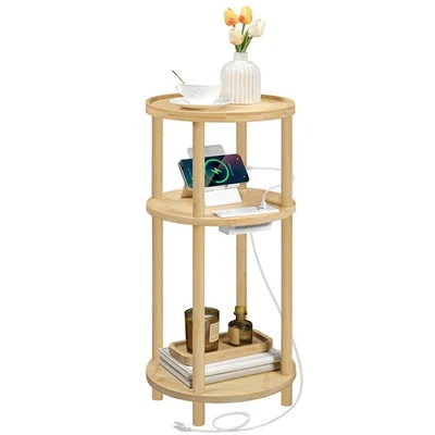 Mesa auxiliar redonda pequeña con estación de carga, mesa auxiliar redonda de 3 niveles, compacta... Foto 1 de 4