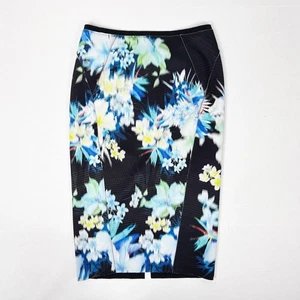 Elie Tahari Floral Neoprene Pencil Skirt Women's 4 Black Blue Yellow Bodycon - Picture 1 of 5