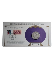 PCS 1904 P Morgan Silver Dollar & Stamp Panel - US Silver Dollar Collection - Foto 1 di 4