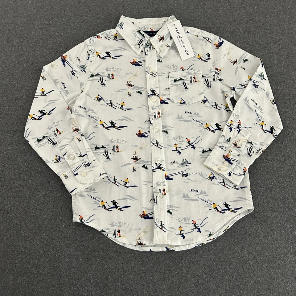 Janie and Jack Niños Camisa Abotonada 4 Vacaciones Invierno Esquí Nieve NUEVO Blanco Azul Foto 1 de 4