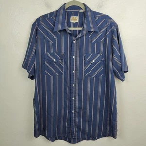 Vintage Ely Cattleman Pearl Snap Shirt Mens Large Navy Blue Stripe Western - Picture 1 of 5